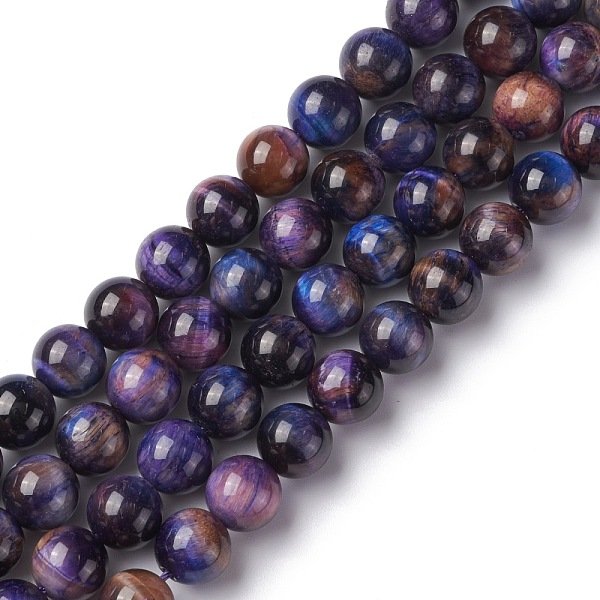 Natural Galaxy Tiger Eye Beads Strands, Round, Dyed & Heated, Midnight Blue, 6.5Mm, Hole: 0.9Mm, About 59-61Pcs/Strand, 14.55''-15.5''(37-38Cm)-image