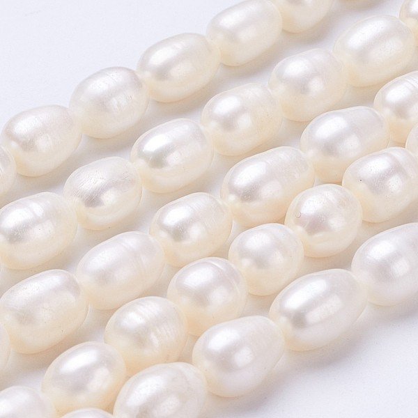 Natural Cultured Freshwater Pearl Beads Strands, Rice, Seashell Color, 11-13X9-10Mm, Hole: About 0.5Mm, About 30Pcs/Strand, 13.8 Inch-image