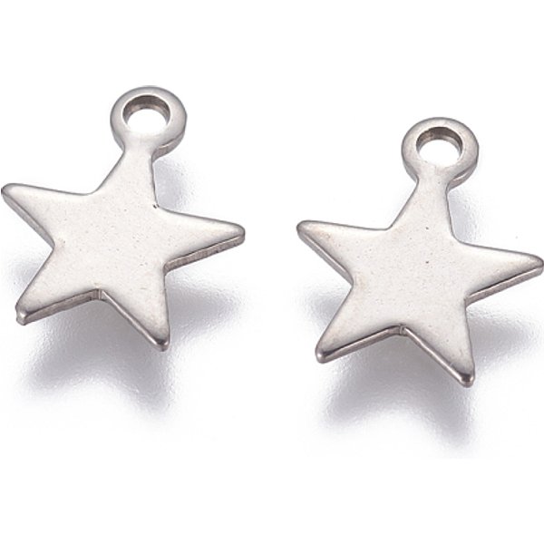 Tarnish Resistant 304 Stainless Steel Charms, Star, Stainless Steel Color, 10X8.5X1Mm, Hole: 1.4Mm-image