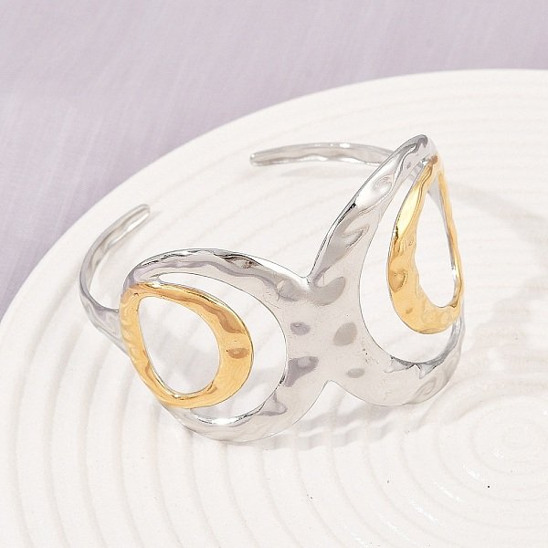 304 Stainless Steel Cuff Bangles For Women, Bowknot, Ion Plating(Ip), Golden & Stainless Steel Color, 1-5/8 Inch(4Cm), Inner Diameter: 2-1/8 Inch(5.4Cm)-image