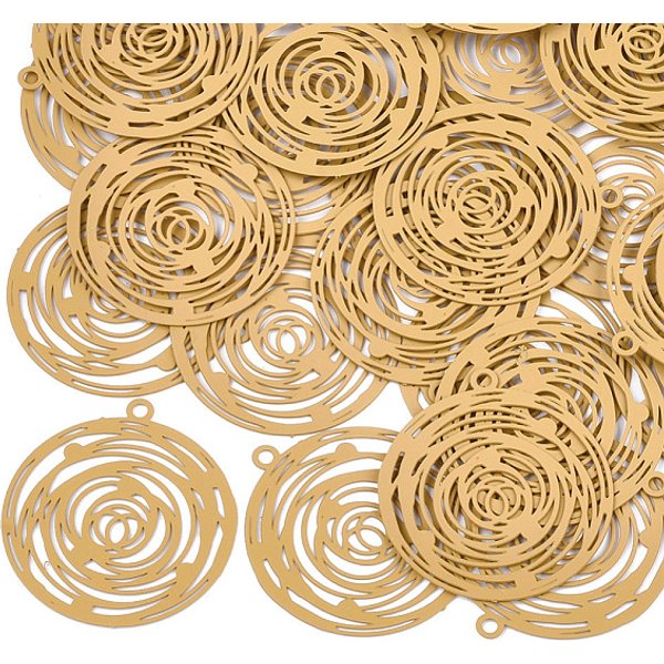 Pendentifs En Filigrane D'acier Inoxydable 430, Peint à La Bombe, Embellissements En MéTal Gravé, Plat Rond, Verge D'or, 28.5X26X0.3Mm, Trou: 1.6Mm-image