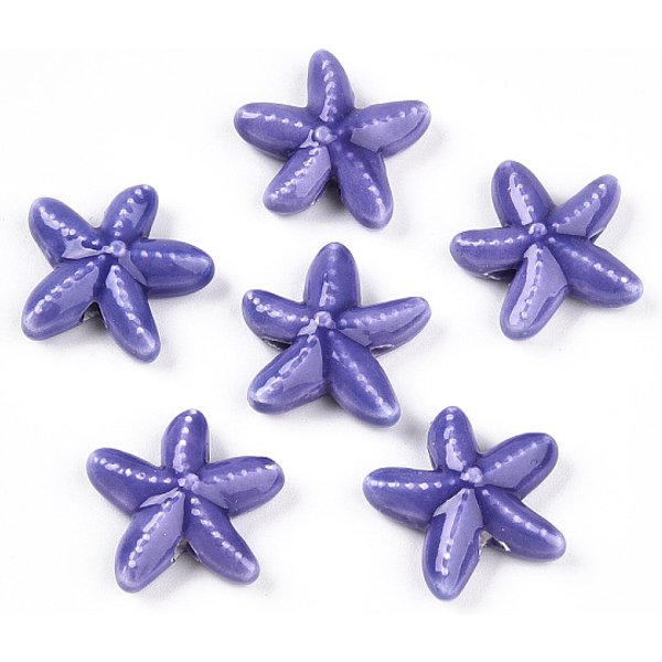 Abalorios De Porcelana Hechas A Mano, Cuentas De CeráMica De Estrella De Mar, Color De Malva, 17X17X5.5Mm, Agujero: 2 Mm, Aproximamente 30 Pcs / Cadena, 12.40'' (31.5 Cm)-image