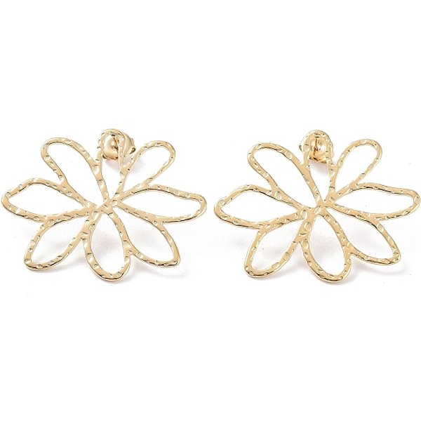 Boucles D'oreilles à Tige En Acier Inoxydable 304, Fleur Creuse, VéRitable 14K Plaqué Or, 29.6X37.5Mm-image