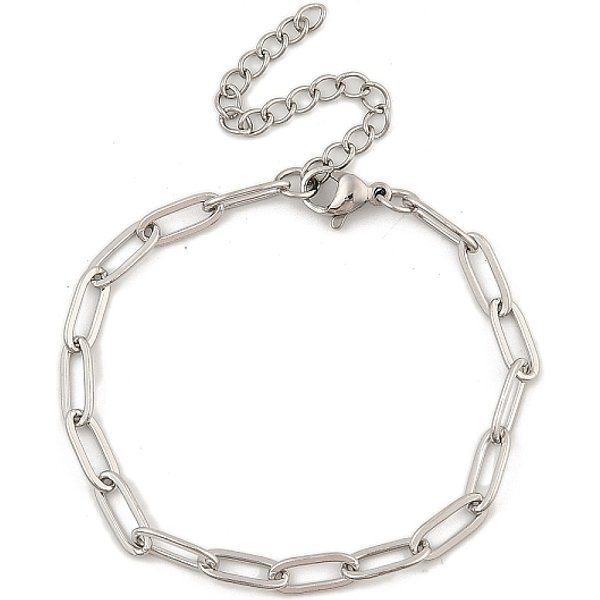 304 Stainless Steel Paperclip Chain Bracelets for Women, Stainless Steel Color, 6-1/8 inch(15.5cm).