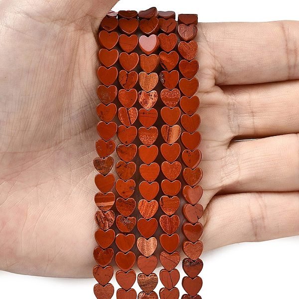 Natural Red Jasper Beads Strands, Heart, 6x6x2mm, Hole: 0.7mm, about 65-72pcs/strand, 13.39''(34cm)-15.35''(39cm)