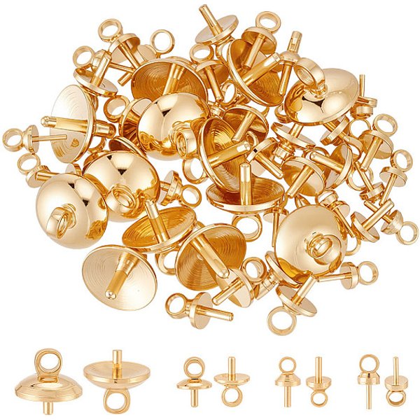 56 PièCe 4 Styles De Pendentifs En Laiton Avec Perles Et BéLièRes, Pour La Moitié De Perles PercéEs, Plaqué Longue DuréE, VéRitable 24K Plaqué Or, 7-8.5X2.5- 8Mm, Trou: 1.6-2Mm, Pin: 0.6-1 Mm, 14 PièCes / Style-image