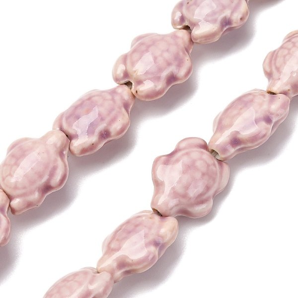 Handmade Porcelain Beads Strands, Tortoise, Bright Glazed Porcelain, Pearl Pink, 17X14X8Mm, Hole: 1.8Mm, About 22Pcs/Strand, 14.3 Inch(36-37Cm)-image