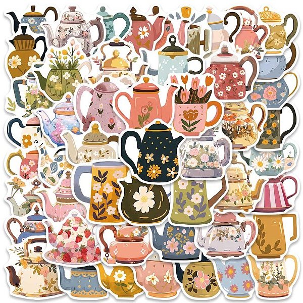 50Pcs Pvc Adhesive Waterproof Stickers Self-Adhesive Stickers, Teapot, For Diy Photo Album Diary Scrapbook Decoration, Bottle, 40-80Mm-image