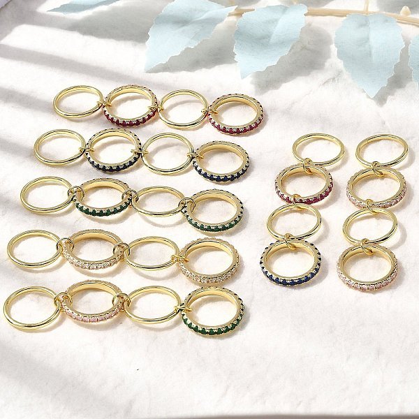 Bagues En Laiton Avec Zircone Cubique De Micro Pave, Anneaux Empilables, CréMaillèRe Plaquage, Plaqué Longue DuréE, Sans Cadmium Et Sans Plomb, VéRitable 18K Plaqué Or, 1.5-3.5Mm, Nous Taille 7 1/4 (17.5Mm)-image