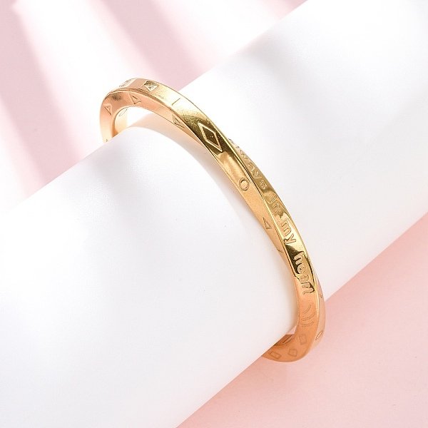 Always In My Heart 304 Stainless Steel Cuff Bangles For Women, Twisted, Ion Plating(Ip), Real 18K Gold Plated, 1/4 Inch(0.5Cm), Inner Diameter: 1-3/4 Inch(4.55Cm)X2-1/2 Inch(6.3Cm)-image