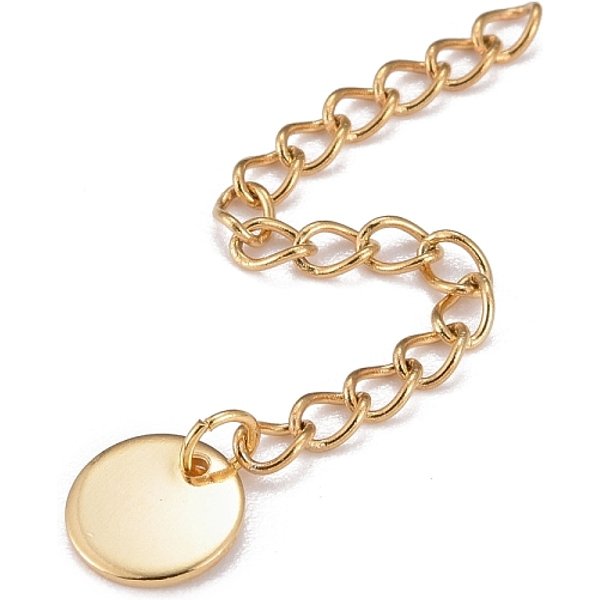 304 Stainless Steel Chain Extender, Curb Chain, With 202 Stainless Steel Charms, Flat Round, Golden, 58-63Mm, Link: 3.7X3X0.5Mm, Flat Round: 8X0.7Mm-image