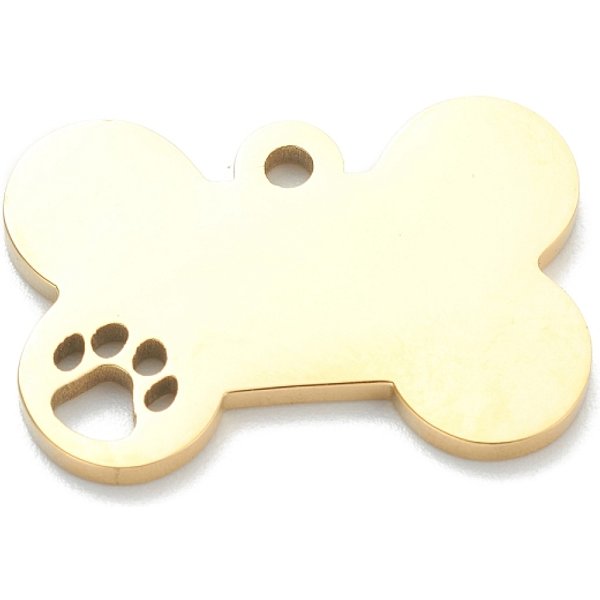 Ionenplattierung (Ip) 304 Edelstahl Haustier AnhäNger, Hundeknochen, Echtes 18K Vergoldet, 17X25X2 Mm, Bohrung: 2 Mm-image