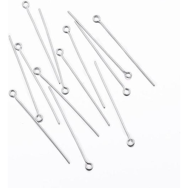 Tarnish Resistant 304 Stainless Steel Eye Pin, Stainless Steel Color, 36X0.5Mm, Hole: 2Mm, Pin: 0.5Mm-image