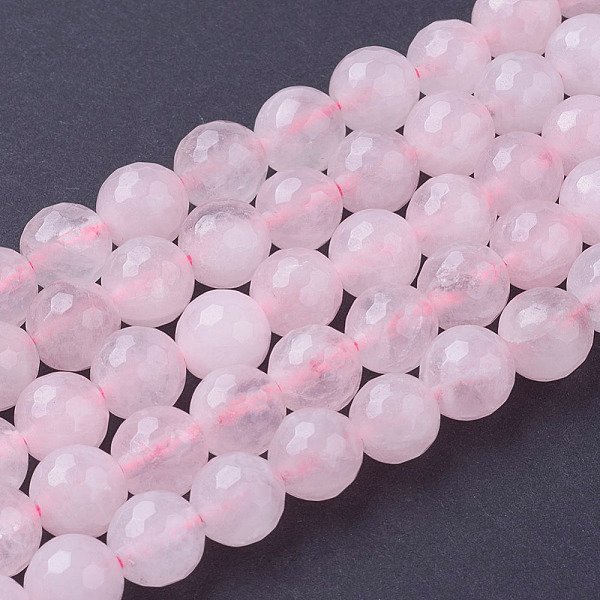 Natural Rose Quartz Beads Strands, Faceted, Round, Pink, 8Mm, Hole: 1Mm, About 24Pcs/Strand, 7.8 Inch-image