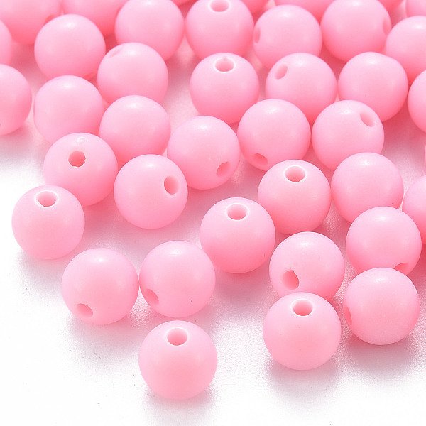 Opaque Acrylic Beads, Round, Pearl Pink, 8X7Mm, Hole: 2Mm, About 1745Pcs/500G-image