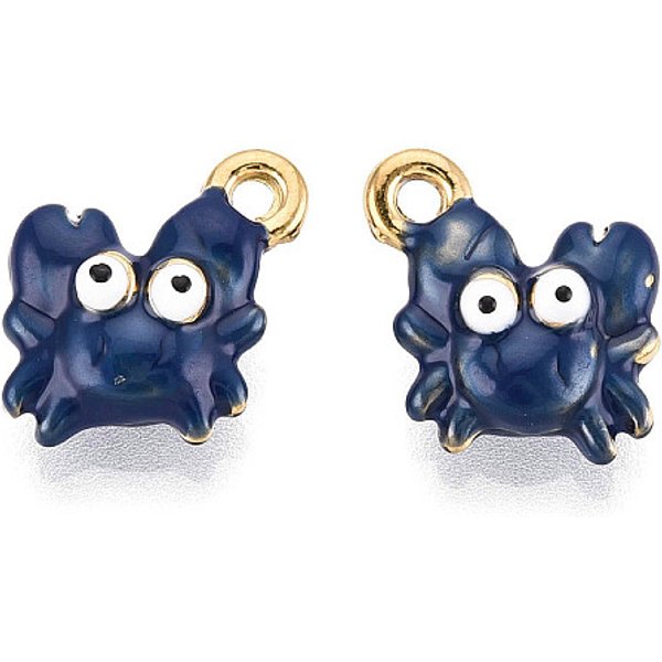 Ion Plating(IP) 304 Stainless Steel Enamel Pendants, Crab Charms, Lead Free & Cadmium Free, Real 18K Gold Plated, Marine Blue, 15x12x4.5mm, Hole: 1.6mm
