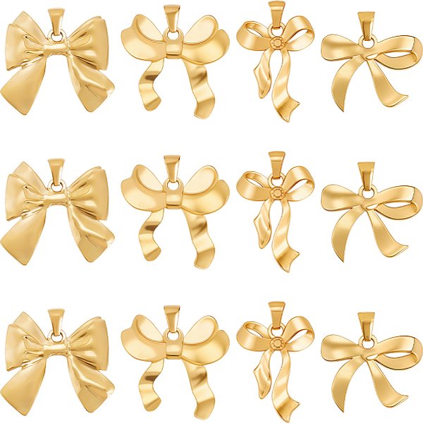 12 Pieza 4 Estilos 201 Colgantes De Acero Inoxidable, Encanto De Lazo, Real 18K Chapado En Oro, 18-27X19.5-19X2.5-3.5Mm, Agujero: 6X3 Mm, 3 Piezas / Style-image