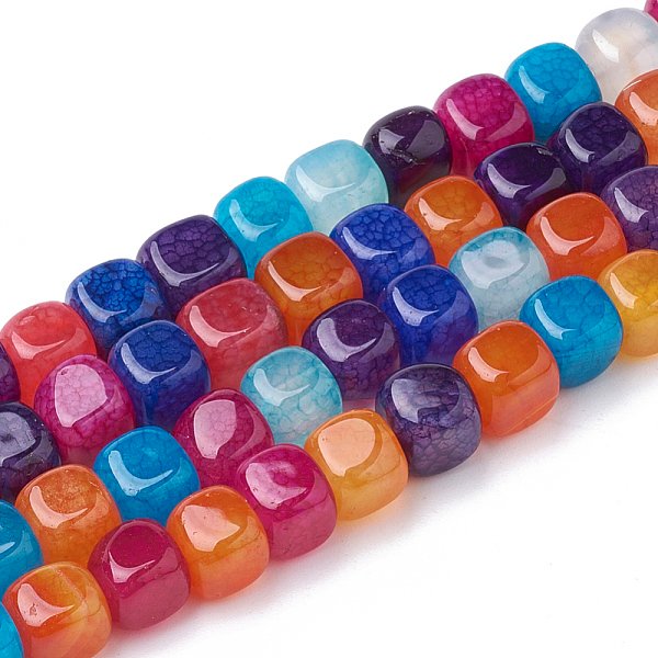 Natural Agate Beads Strands, Dyed, Cube, Colorful, 7.5-8x7-7.5x7-7.5mm, Hole: 1mm, about 50pcs/strand, 14.5 inch