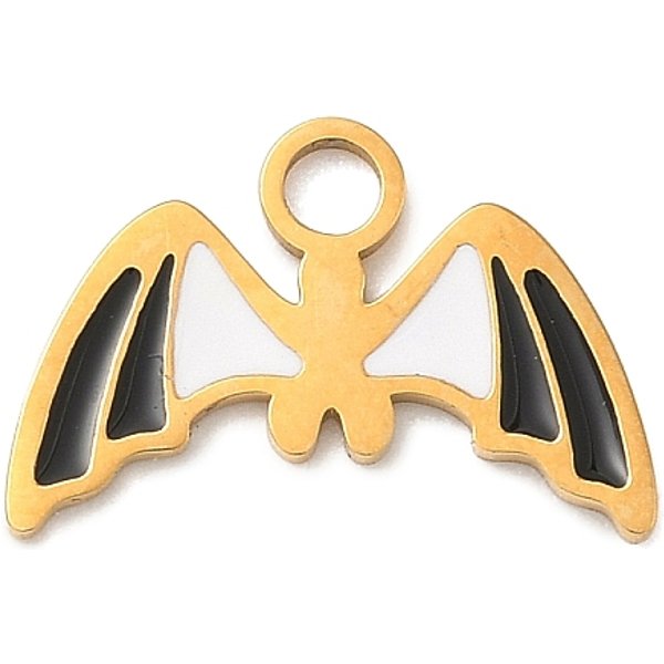 Pendentifs En Acier Inoxydable 304 éMailléS Sur Le ThèMe D'halloween, Or, Chauve-Souris, 10X15X1Mm, Trou: 2Mm-image