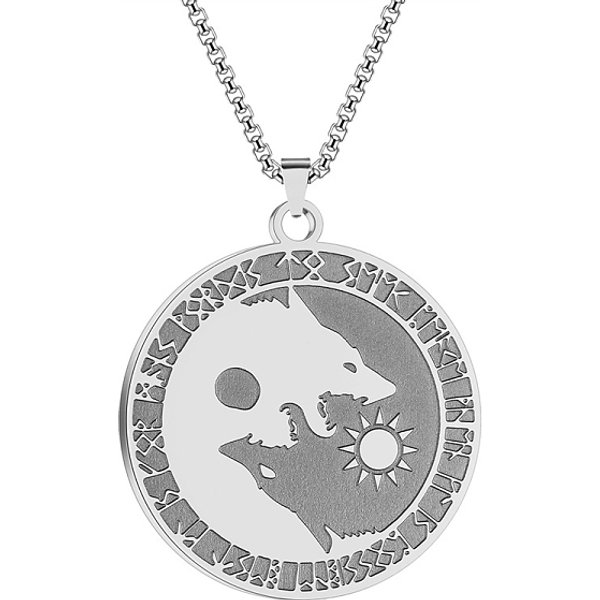 Wikinger Yin-Yang Wolf Edelstahl AnhäNger Halsketten, Edelstahl Farbe, 23.62 Zoll (60 Cm)-image