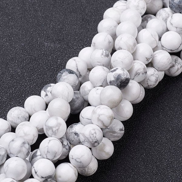 Gemstone Beads Strands, Natural Howlite Round Beads, White, 8Mm, Hole: 1Mm, About 45-48Pcs/Strand, 15-16 Inch-image