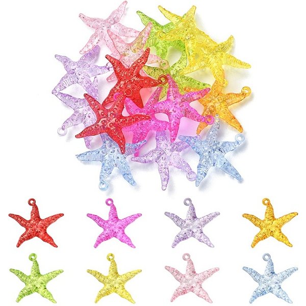 Colgantes AcríLicos Transparentes 50G, Encanto De Estrella De Mar, Color Mezclado, 40X44X9.5Mm, Agujero: 2.2 Mm, Aproximamente 15 Unidades / 50 G-image