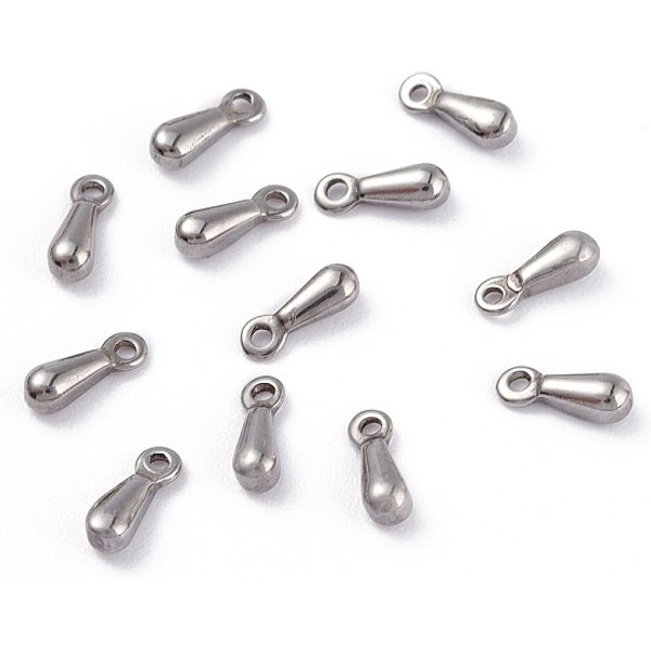 Tarnish Resistant 304 Stainless Steel Charms, Chain Extender Drop, Teardrop, Stainless Steel Color, 7.5x2.5x2.3mm, Hole: 1mm
