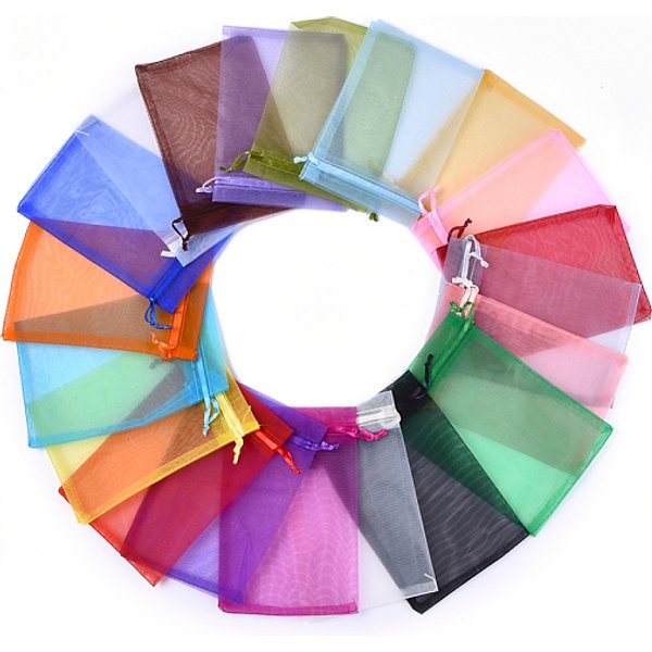 Organza Gift Bags, High Dense Drawstring Pouches, Rectangle, Mixed Color, 15X10Cm-image