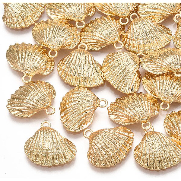 Brass Charms, Shell, Real 18K Gold Plated, 13.5X14.5X5Mm, Hole: 1.4Mm-image