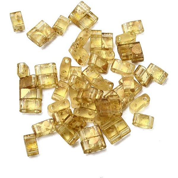 2-Loch Transparente Glasperlen, Antiker Stil, Rechteck, Gelb, 5X2.5X2 Mm, Bohrung: 0.7 Mm-image