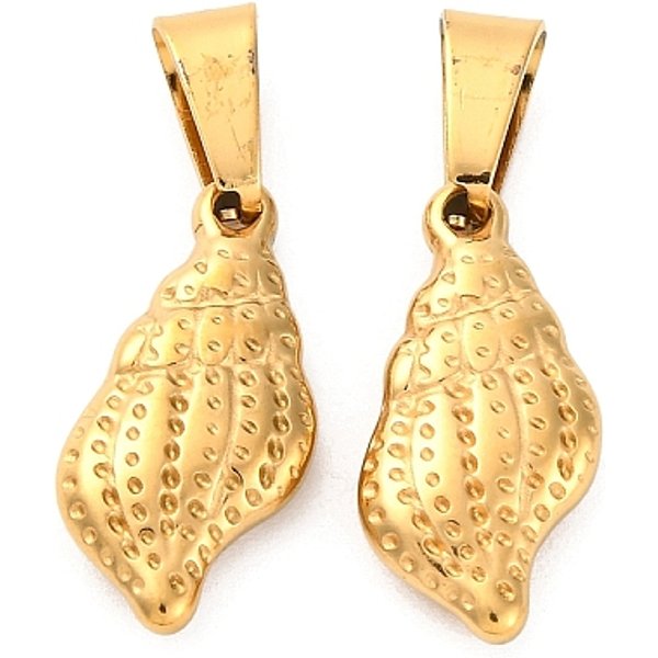 Ion Plating(Ip) 304 Stainless Steel Pendants, Spiral Shell, Golden, 18.5X9.5X3.5Mm, Hole: 4.5X5.5Mm-image