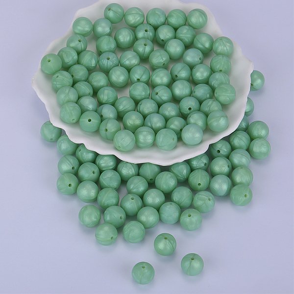 Cuentas Focales Redondas De Silicona, Verde Mar Oscuro, 15Mm, Agujero: 2 Mm-image