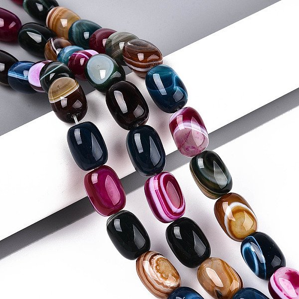 Natural Agate Beads Strands, Dyed, Barrel, Mixed Color, 16-18x12-13.5mm, Hole: 1mm, about 22pcs/strand, 15.35 inch(39cm)