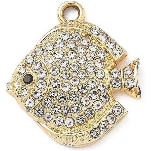 Legierung Rhinestone-AnhäNger, Golden, Fisch, 23X20X3.5 Mm, Bohrung: 2.2 Mm-image