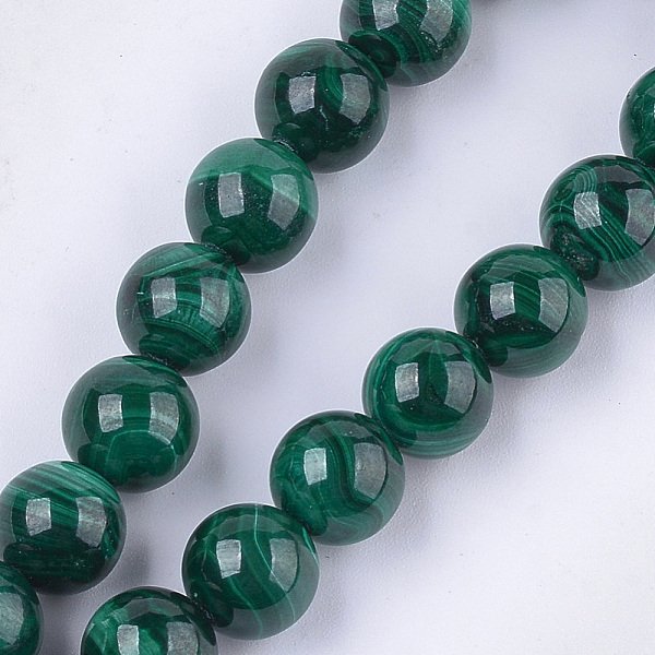Chapelets De Perles En Malachite Naturelle, Grade A, Ronde, 10Mm, Trou: 1Mm, Environ 18-20 Pcs/Chapelet, 7.4 Pouce-image