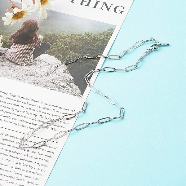 Non-Tarnish 304 Stainless Steel Paperclip Chains Necklace, Stainless Steel Color, 19.49 Inch(495Mm)-image