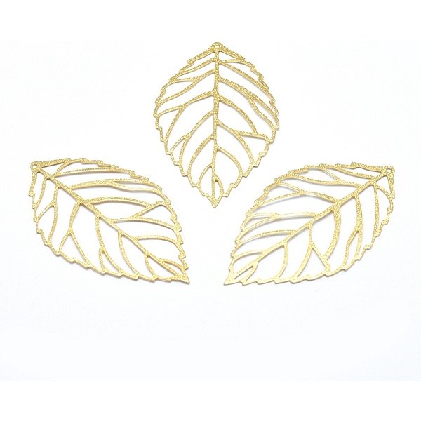 Bronce Colgantes Grandes, Sin Plomo, Cadmio, NíQuel, Hoja, Real 18K Chapado En Oro, 53X31X0.5Mm, Agujero: 1 Mm-image