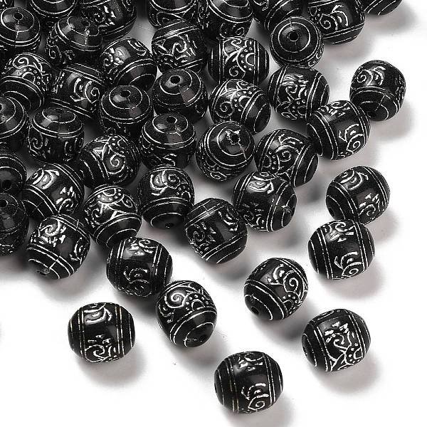 Opaque Acrylic Beads, Silver Metal Enlaced, Barrel, Black, 15.5X14Mm, Hole: 2Mm, About 248Pcs/500G-image