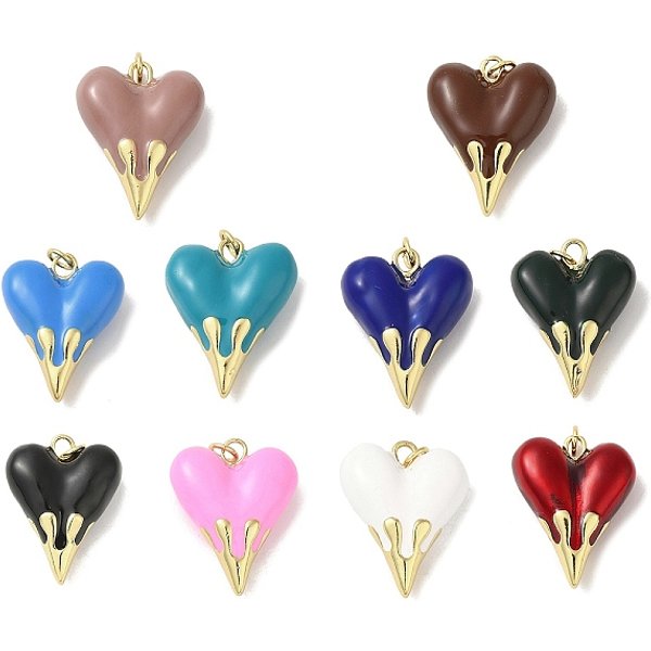 Acumular Colgantes De Chapado De LatóN, Con Esmalte, Duradero, Sin Plomo Y El Cadmio, Real 18K Chapado En Oro, Charm De CorazóN, Color Mezclado, 24.5X19.5X8.5Mm, Agujero: 3 Mm-image