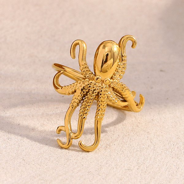 304 Stainless Steel Cuff Rings For Women, Octopus, Cadmium Free & Nickel Free & Lead Free, Real 18K Gold Plated, 24Mm, Inner Diameter: Adjustable-image