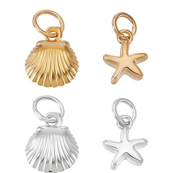 4 Pz 4 Stili 925 Ciondoli In Argento Sterling A Forma Di Stella Marina E Conchiglia Con Anelli Di Congiunzione, D'oro E D'argento, 12.5-13.5X6.5-8X2-3.5Mm, Foro: 2-3.5 Mm, 1Pc / Style-image