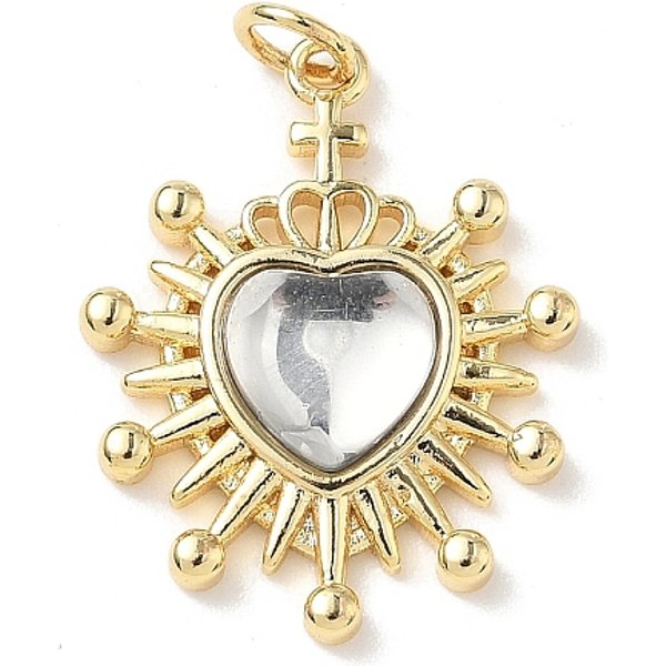 Colgantes De LatóN CorazóN, Con Resina, Sin Plomo Y Cadmio, Real 18K Chapado En Oro, Con Anillo De Salto, Claro, 25X19X5Mm, Agujero: 1 Mm-image