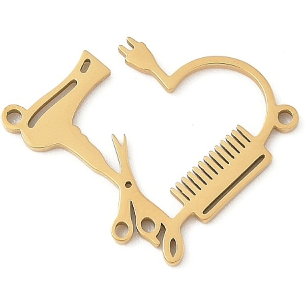 Breloques De Connecteur En Acier Inoxydable 304, Coupe Au Laser, Lien Vers Les Outils Pour Cheveux, Or, 25X20X1Mm, Trou: 1.2Mm-image