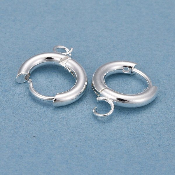201 Stainless Steel Huggie Hoop Earring Findings, With Horizontal Loop And 316 Surgical Stainless Steel Pin, Silver, 16X13.5X2.5Mm, Hole: 2.5Mm, Pin: 1Mm-image