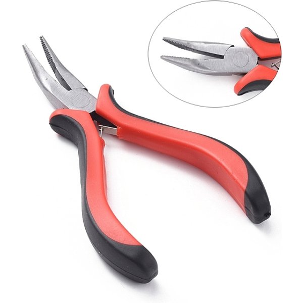 Kohlenstoff-Stahl Schmuck Zange, Zange Gebogen, Gezackter Kiefer, Poliert, Rot, 135 Mm-image
