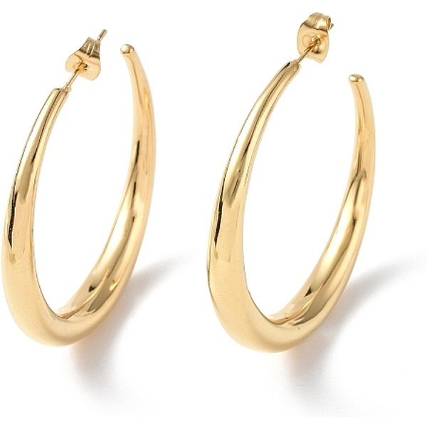 Ion Plating(Ip) 304 Stainless Steel Ring Stud Earrings, Half Hoop Earrings For Women, Golden, 40.5X41X5.5Mm, Pin: 0.8Mm-image