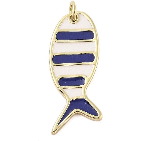 Rack Plating Brass Enamel Pendants, With Jump Ring, Long-Lasting Plated, Cadmium Free & Lead Free, Real 18K Gold Plated, Sardine Fish Charm, Black, 29X12X2Mm, Hole: 3Mm-image