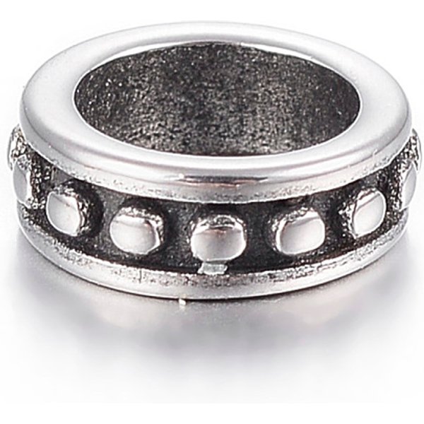 Abstandsperlen aus Edelstahl 304, Flachrund, Antik Silber Farbe, 8.5x3 mm, Bohrung: 6 mm