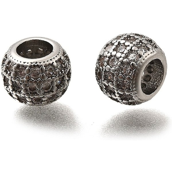 Brass Micro Pave Cubic Zirconia Beads, Rondelle, Platinum, 7.5X5.5Mm, Hole: 3.7Mm-image