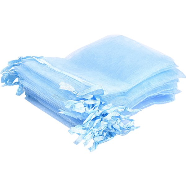 Organza Gift Bags, Organza Pouches For Potpourri, With Drawstring, Rectangle, Light Sky Blue, 12X10Cm-image